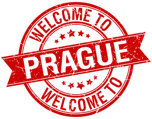 welcome to Prague red round ribbon stamp