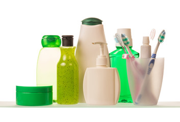 Shelf with bath accessories