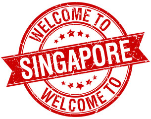 welcome to Singapore red round ribbon stamp