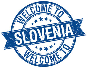 welcome to Slovenia blue round ribbon stamp