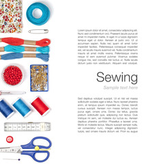 sewing and knitting on white background 