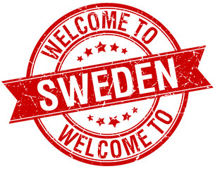 welcome to Sweden red round ribbon stamp