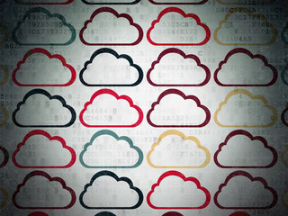 Cloud computing concept: Cloud icons on Digital Paper background