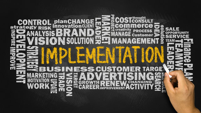 implementation concept with business word cloud