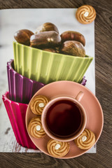 Cup of Tea and Biscuits with Magazine