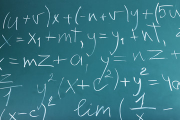 Maths formulas on chalkboard background
