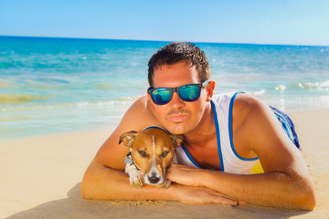 dog and owner  summer holidays