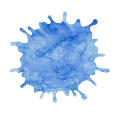 Watercolor blotch, isolated on white background. Blue.