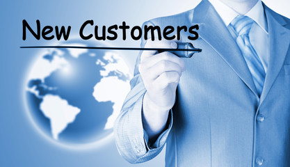 businessman writing new customers