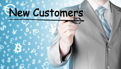 businessman writing new customers