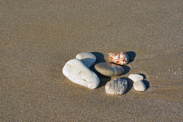 Pebble on the beach on the Greek island of Corfu.