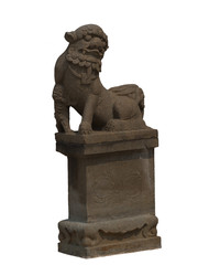 The stone sculpture of a lion gate guardian  of the temple, thai