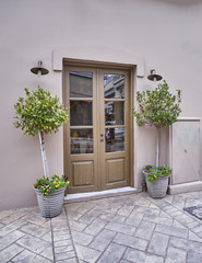 vintage door and flowerpots, Athens Greece