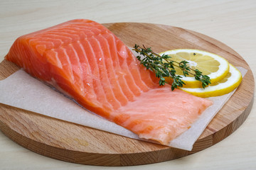 Salted Salmon on the wood background