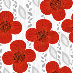 Seamless pattern with poppies. Hand-drawn floral background.