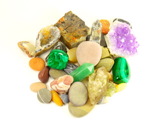 semi-precious minerals on white background
