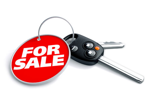 Set Of Car Keys With Keyring And Retail 'For Sale' Title. Great Illustration For A Car Dealer, Retailer Or Car Dealership Selling A Car Either New, Second Hand Or Pre Owned.