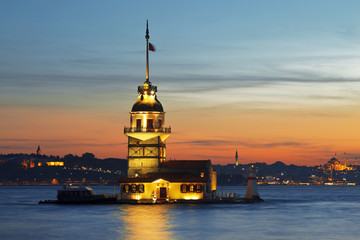 Maiden's Tower illuminated at sunset. Istanbul, 
