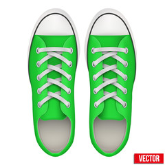 pair of green simple sneakers. Realistic Vector Illustration.