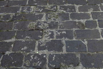 France. Aubière, pavé en pierre de lave dans la ville historique
