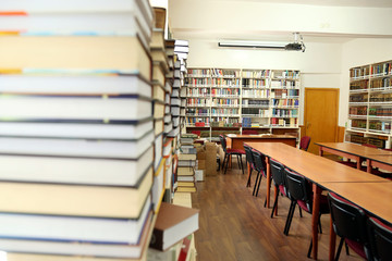 Book stack in library