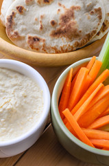 Hummus Dip and Pitta Breads with Crudites