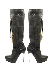 Pair of high hessian female boots.Isolated.