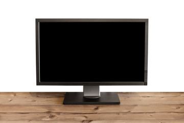 computer display with black blank screen - isolated on white background