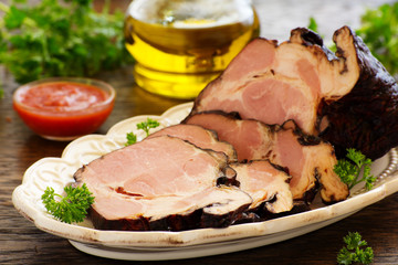 Boiled ham from black boar.