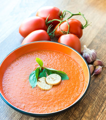 Bowl of tomato soup gaspacho