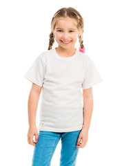 cute little girl in a white T-shirt