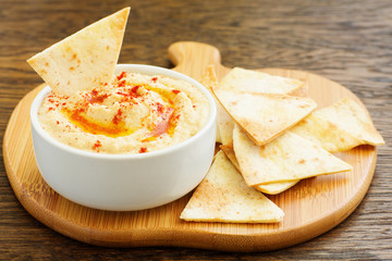 homemade hummus with pita crisps.