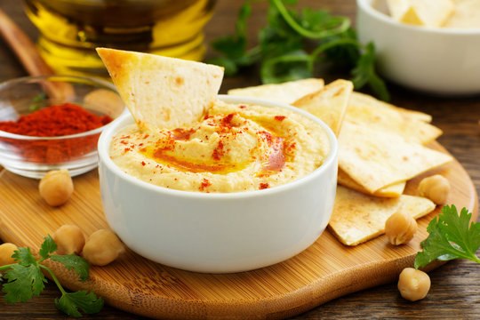 homemade hummus with pita crisps.