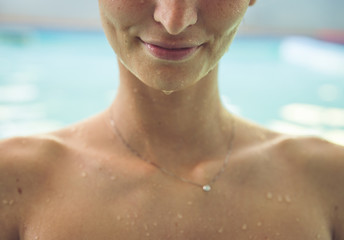 Fototapeta premium close up on woman face in the swimming pool
