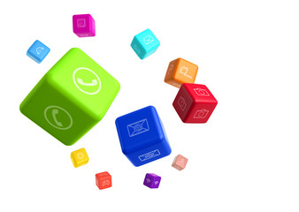 Colorful cubes with app icons on white background