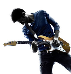 Naklejka premium man electric guitarist player playing silhouette