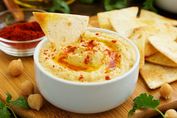 homemade hummus with pita crisps.