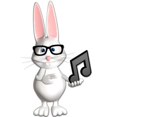 Hase Musik Note 3D weiß zeigen Comic