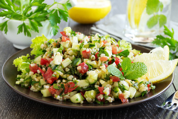 Tabbouleh salad with bulgur and parsley.
