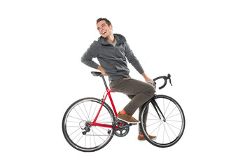 Obraz premium Młody Mężczyzna Na Rowerze Izolowanych Ponad Białym Tle