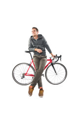 Naklejka premium Young Male On Bicycle Isolated Over White Background