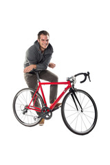 Young Male On Bicycle Isolated Over White Background