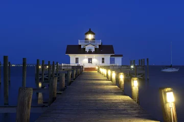 Papier Peint photo Lavable Côte Roanoke Marshes Lighthouse at Twilight
