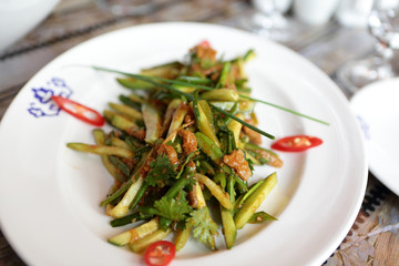Plate with cucumbers and meat