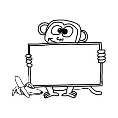 doodles of monkey holding blank sign