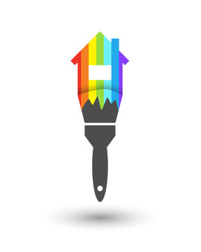 House painter concept with paint brush and rainbow colors