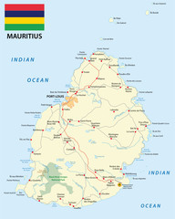 mauritius road map with flag