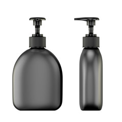 Black plastic bottles with liquid soap