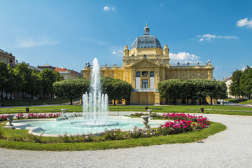 Art pavilion and fountain in Zagreb, capital of Croatia