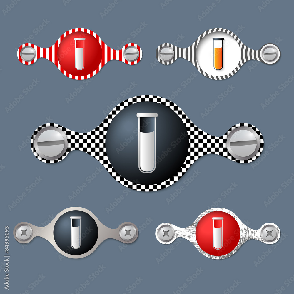 Poster five abstract objects with pattern and test tube